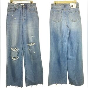 NWT BP Nordstrom Wide Leg High Rise Distressed Be Responsible Raw Hem Size 27